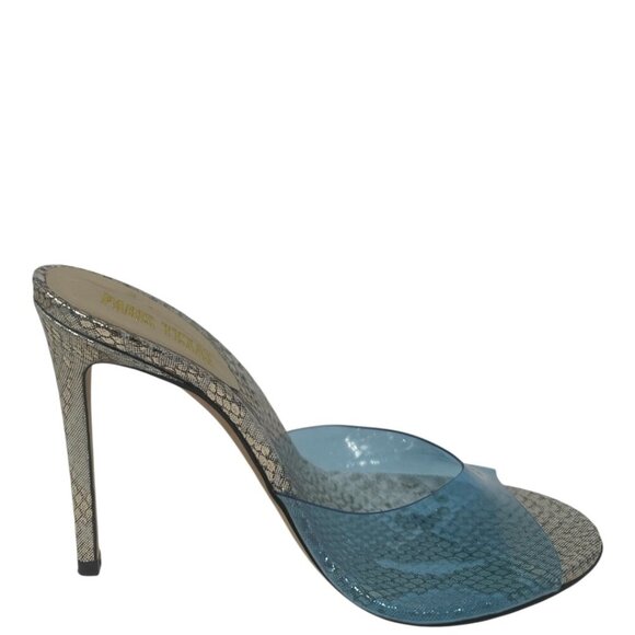 New Rare Paris Texas Metallic Gold Silver Snakeskin Leather Blue PVC Mules 8 38 - Picture 2 of 14